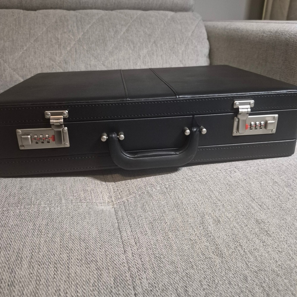 Expandable Attache Case Black Faux Leather Hardside Briefcase Combination Lock